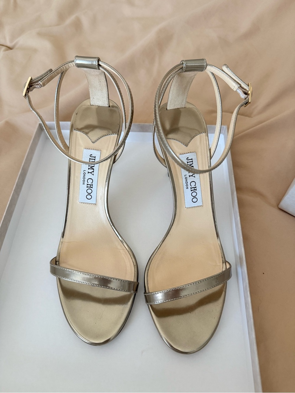 Jimmy Choo Gold Strappy Ankle-Strap Heels